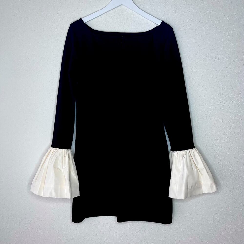 STAUD Black Long Sleeve Mini Dress with White Bell Cuffs - Picture 7 of 14
